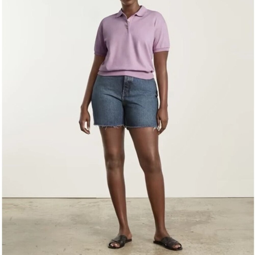 Everlane The Organic Cotton Oversized Polo Crop Top Shirt Mauve Lilac Purple S
